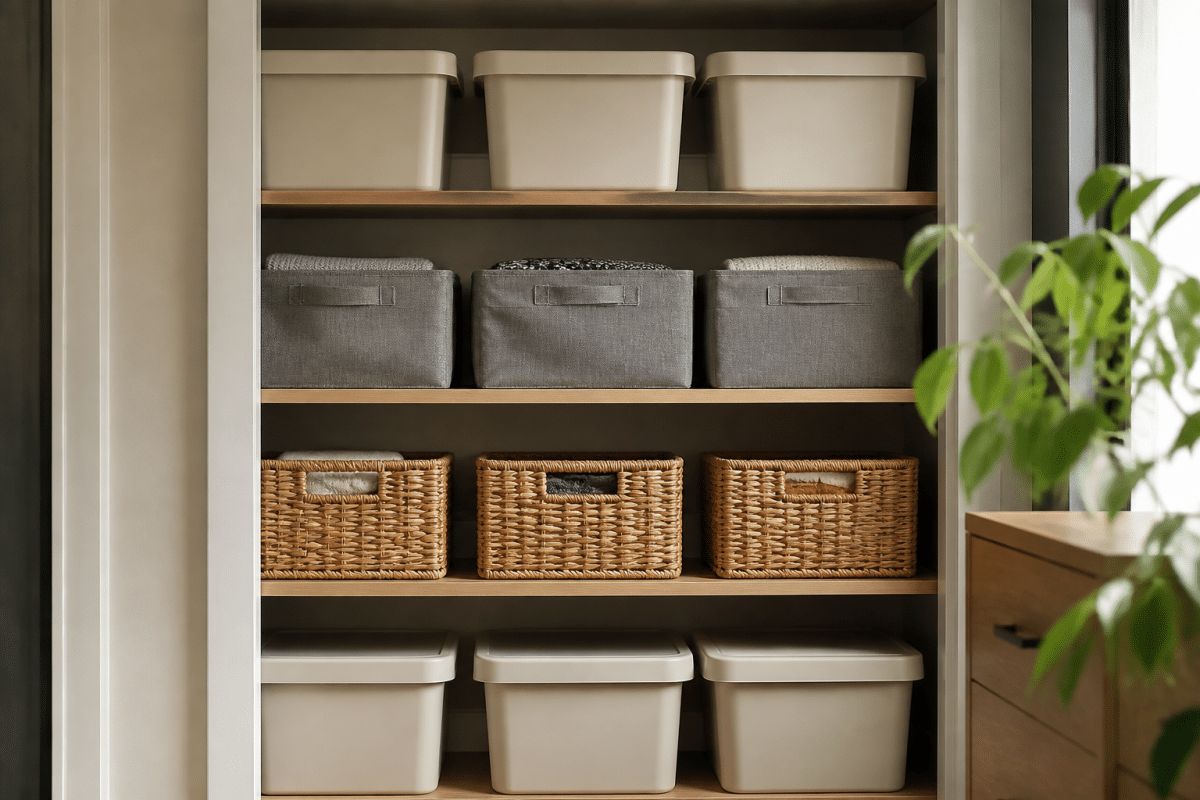 Rangements compacts avec boites de stockage organisées