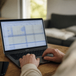 Ordinateur portable affichant un tableau de calcul financier structuré