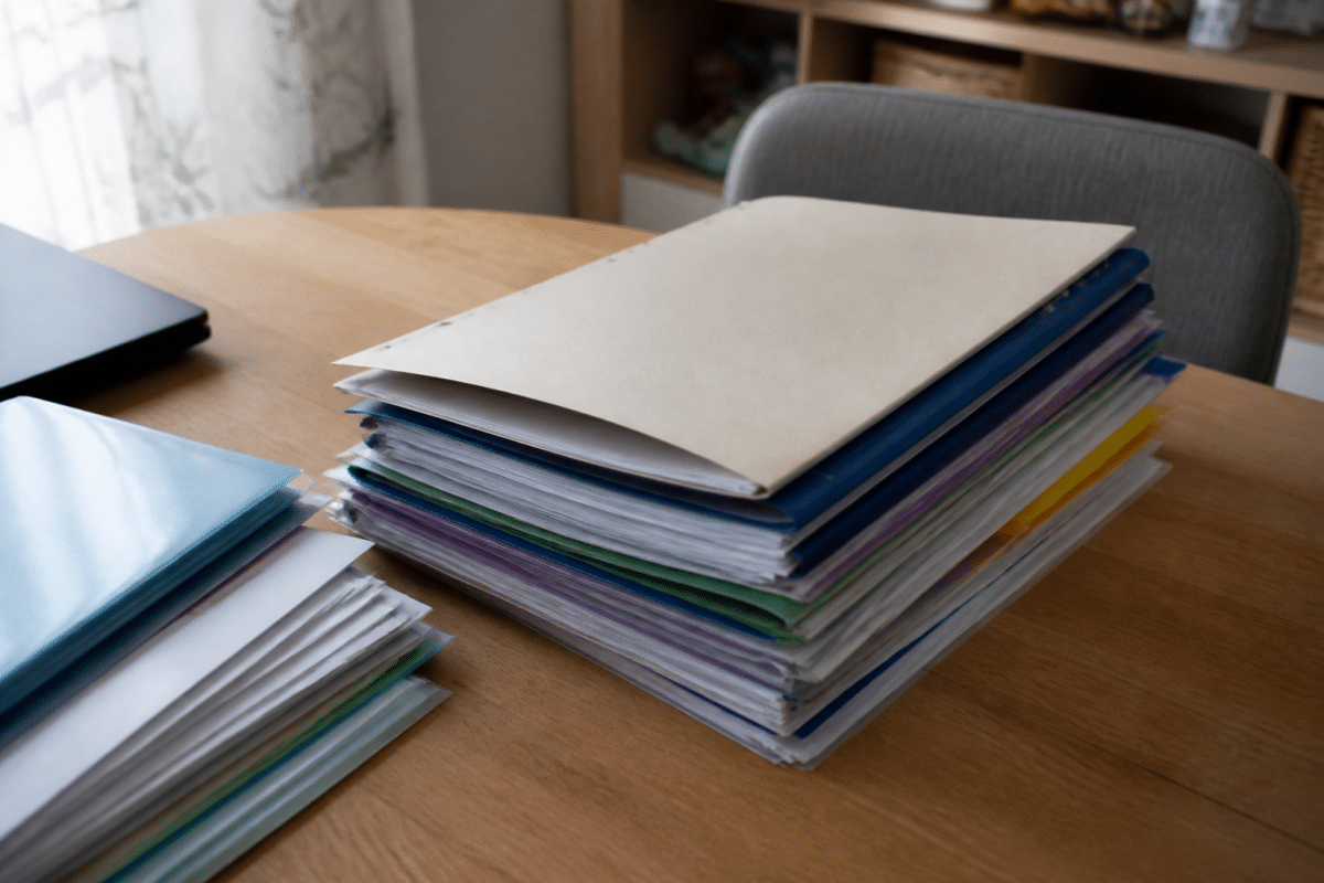 Dossier administratif sur bureau avec formulaires agrement famille accueil