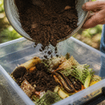 Ingredients biologiques verses dans un recipient transparent pour composition d'engrais