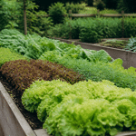 Rangees de legumes alignees dans jardin sureleve